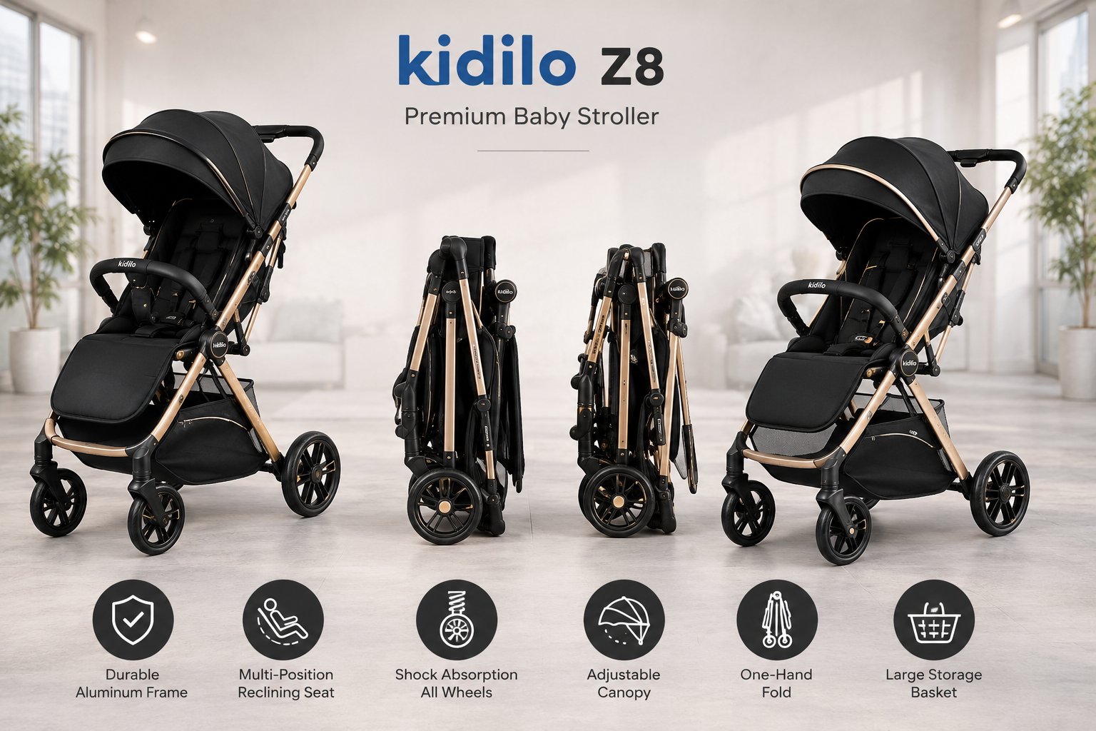 PREMIUM FOLDABLE BABY STROLLER - BLACK