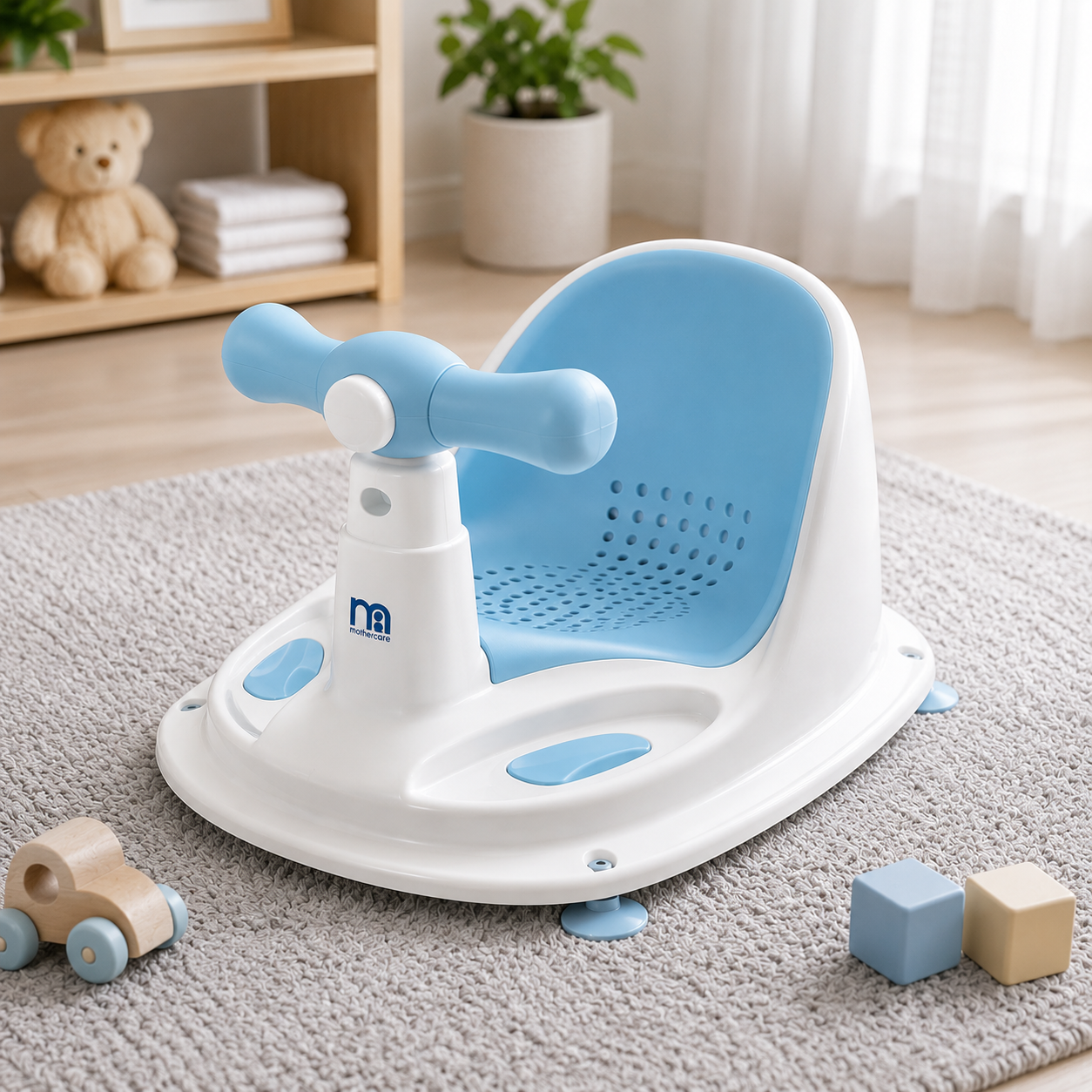 MOTHERCARE BABY BATH SEAT WITH SAFETY HANDLE - BLUE