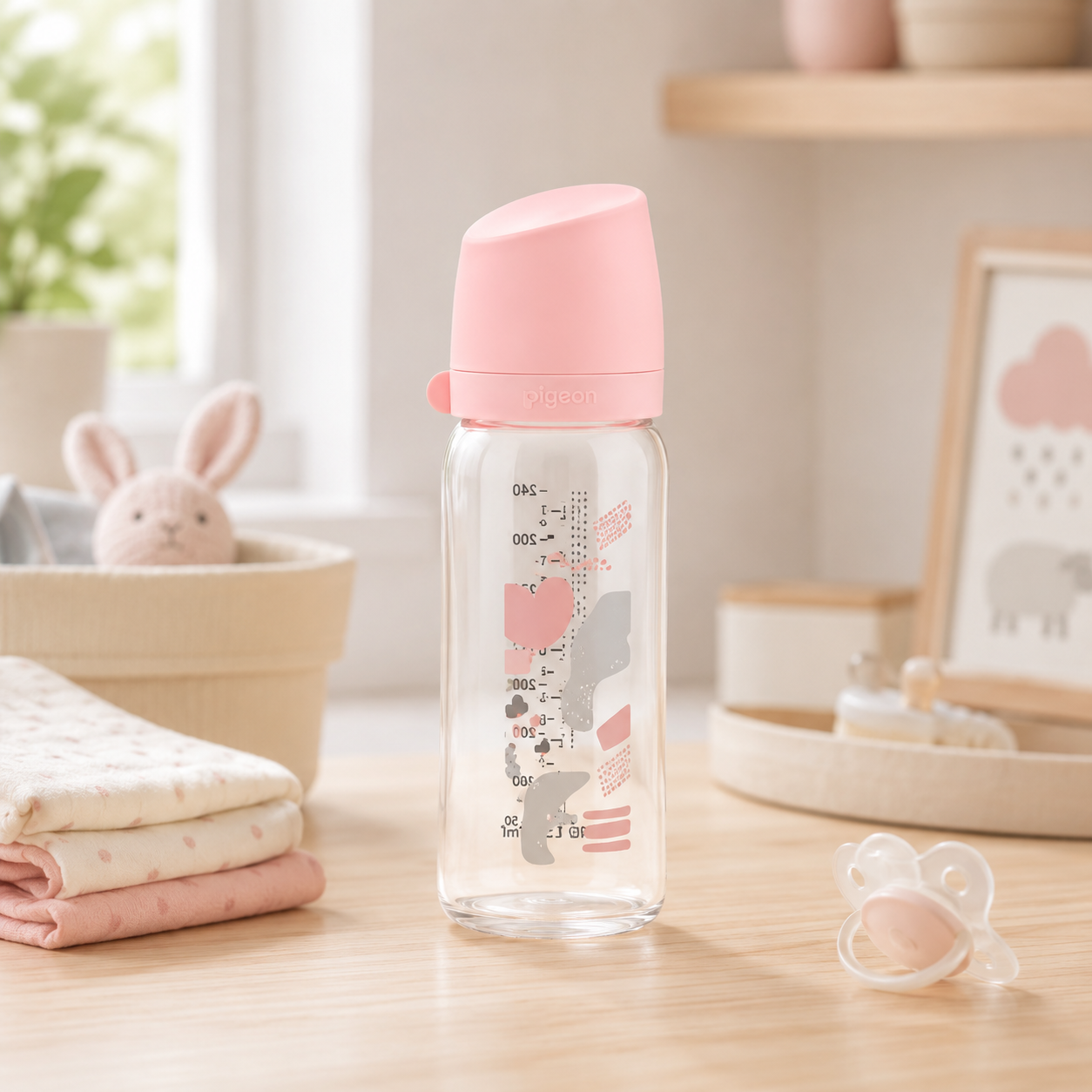 FARLIN WIDE NECK GLASS FEEDER 240ML - PINK