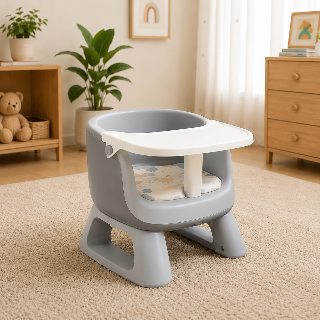 MULTIFUNCTIONAL BABY FEEDING CHAIR WITH TRAY FOR TODDLERS - GREY