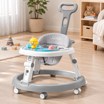 PUSH HANDLE BABY WALKER WITH ACTIVITY TRAY - GREY