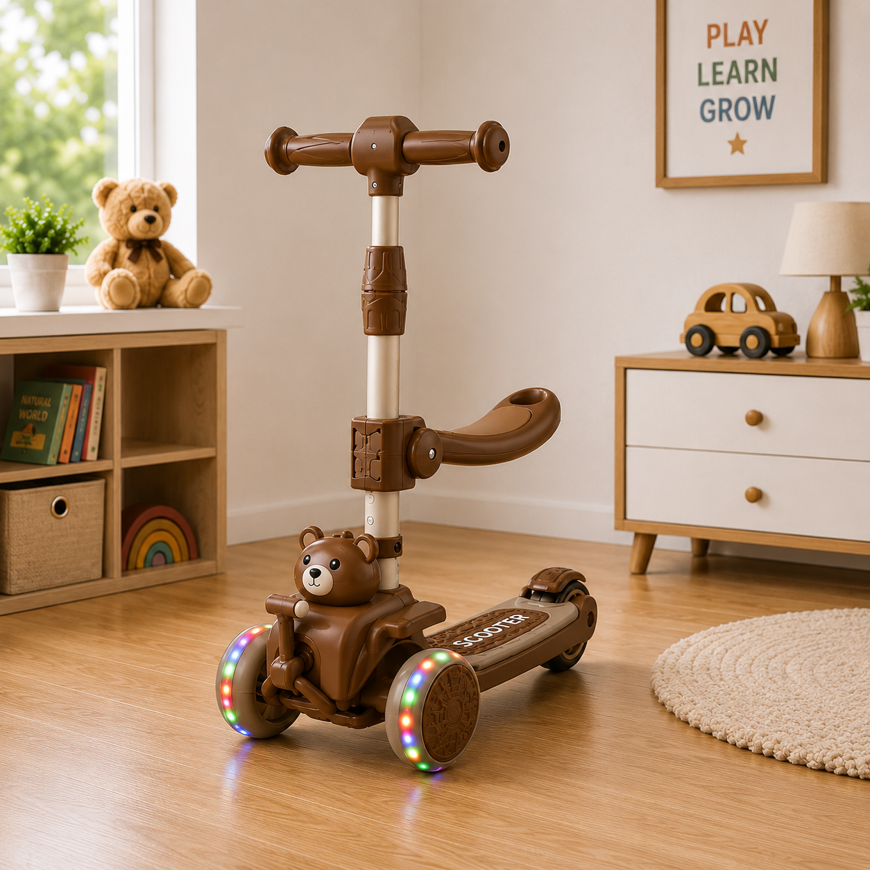 KIDS TWIST RIDE SCOOTER WITH STORAGE SEAT - BROWN
