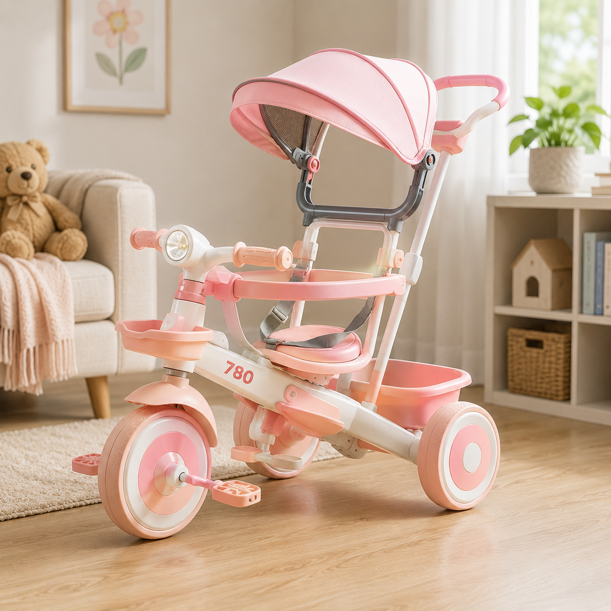 LUXURY BABY STROLLER TRICYCLE WITH CANOPY - PINK