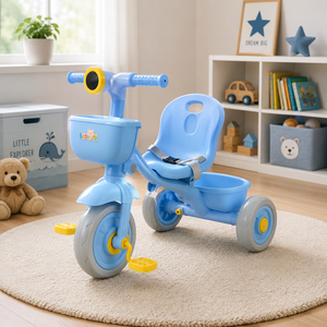 CUTE BABY PEDAL TRICYCLE WITH BACKREST - BLUE