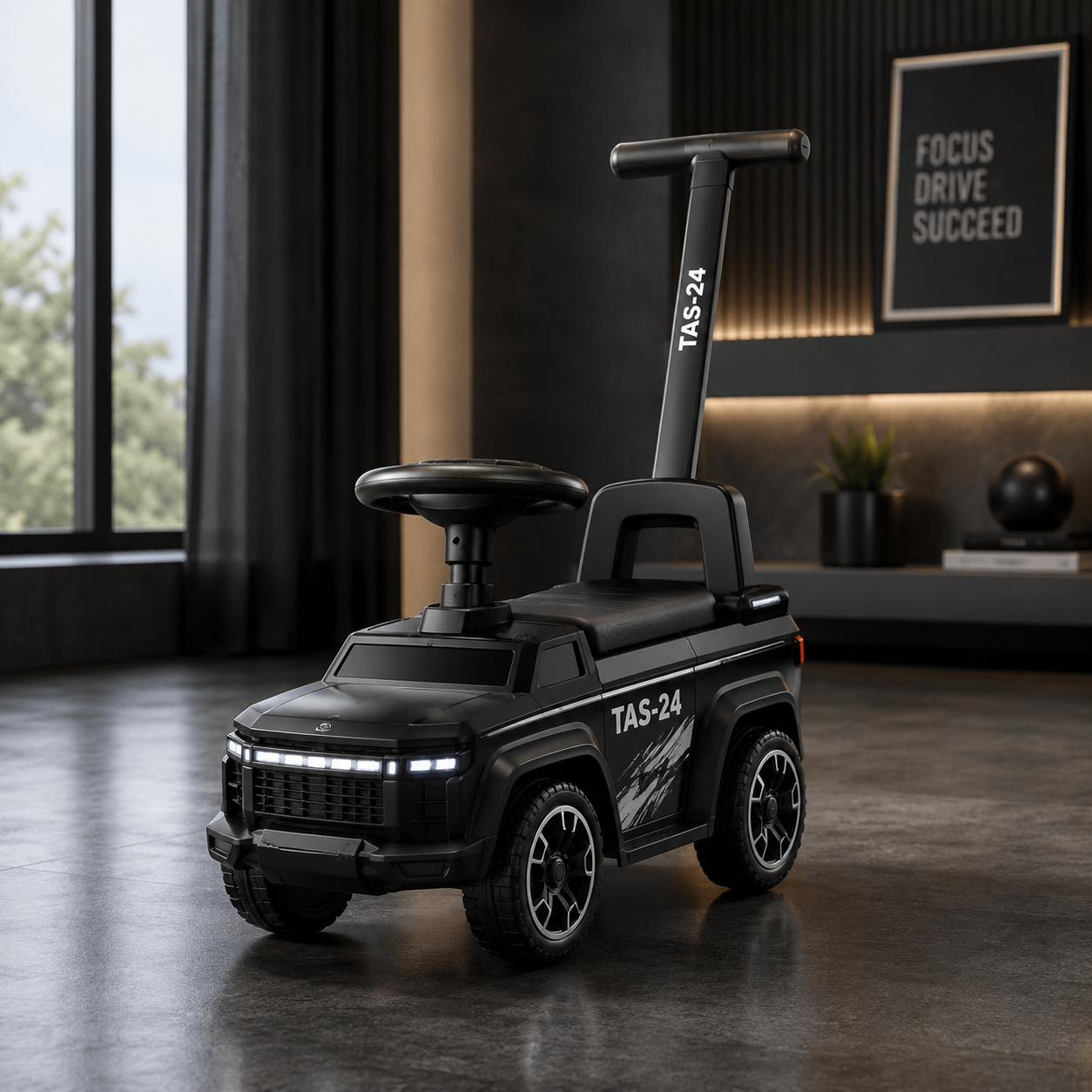 DELUXE KIDS RIDE-ON PUSH CAR WITH HANDLE - BLACK