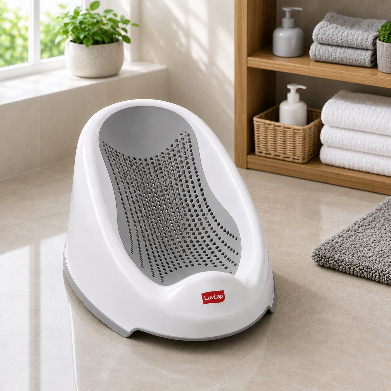 BREATHABLE BABY BATH SUPPORT SEAT - GREY