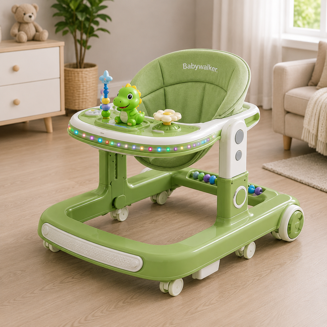 PREMIUM BABY WALKER WITH ACTIVITY TRAY - GREEN
