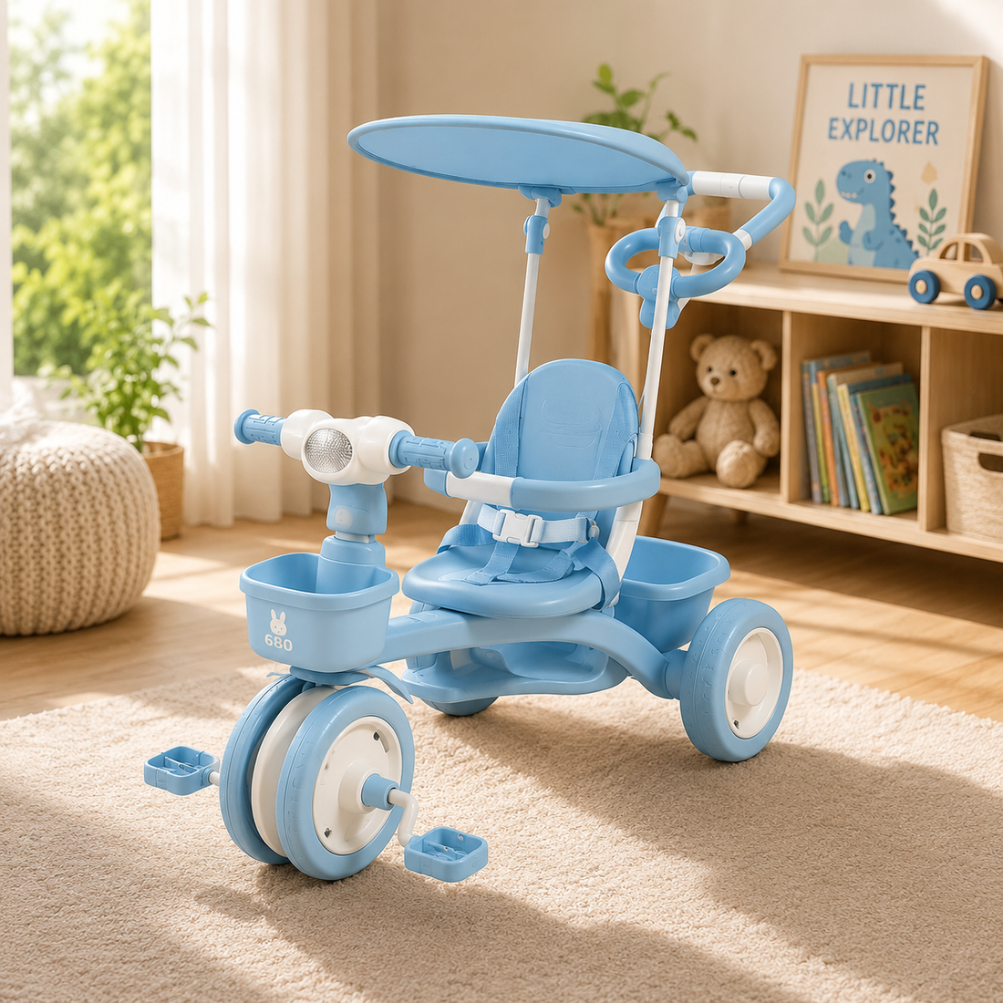 BABY STROLLER TRICYCLE WITH SUNSHADE CANOPY - LIGHT BLUE