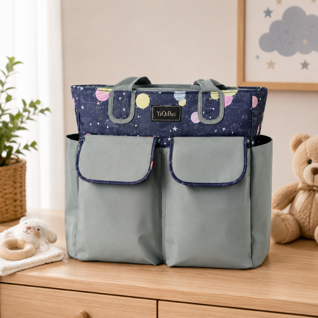TINNIES COMPACT DIAPER BAG WITH CHANGING PAD – GREY