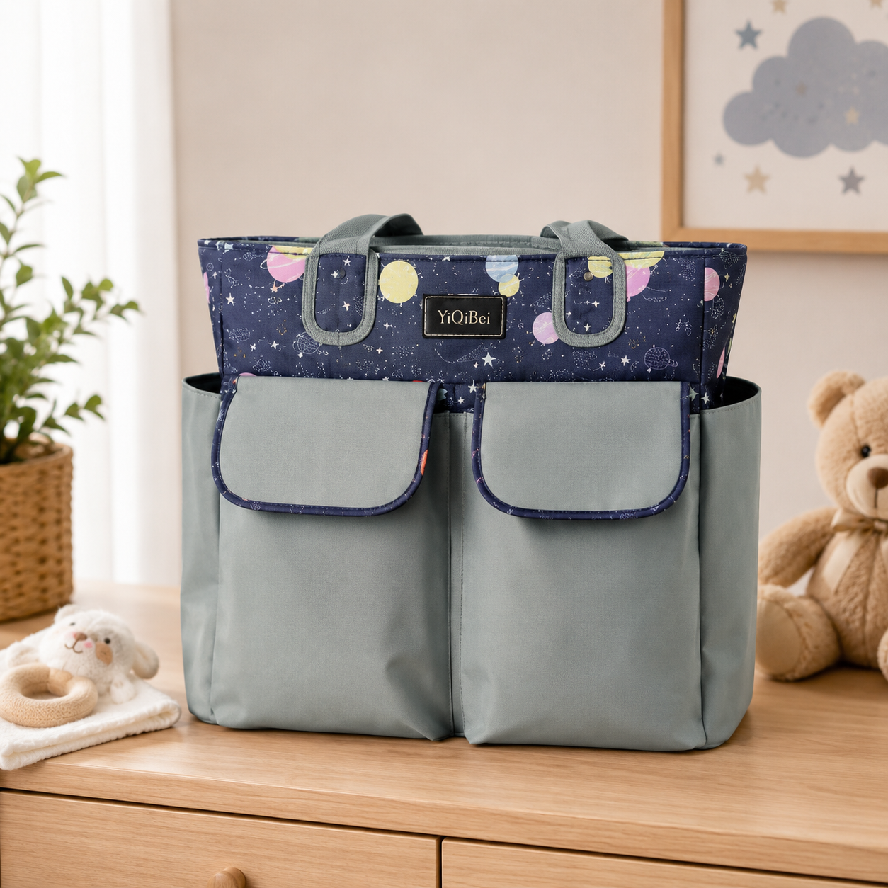 TINNIES COMPACT DIAPER BAG WITH CHANGING PAD – GREY