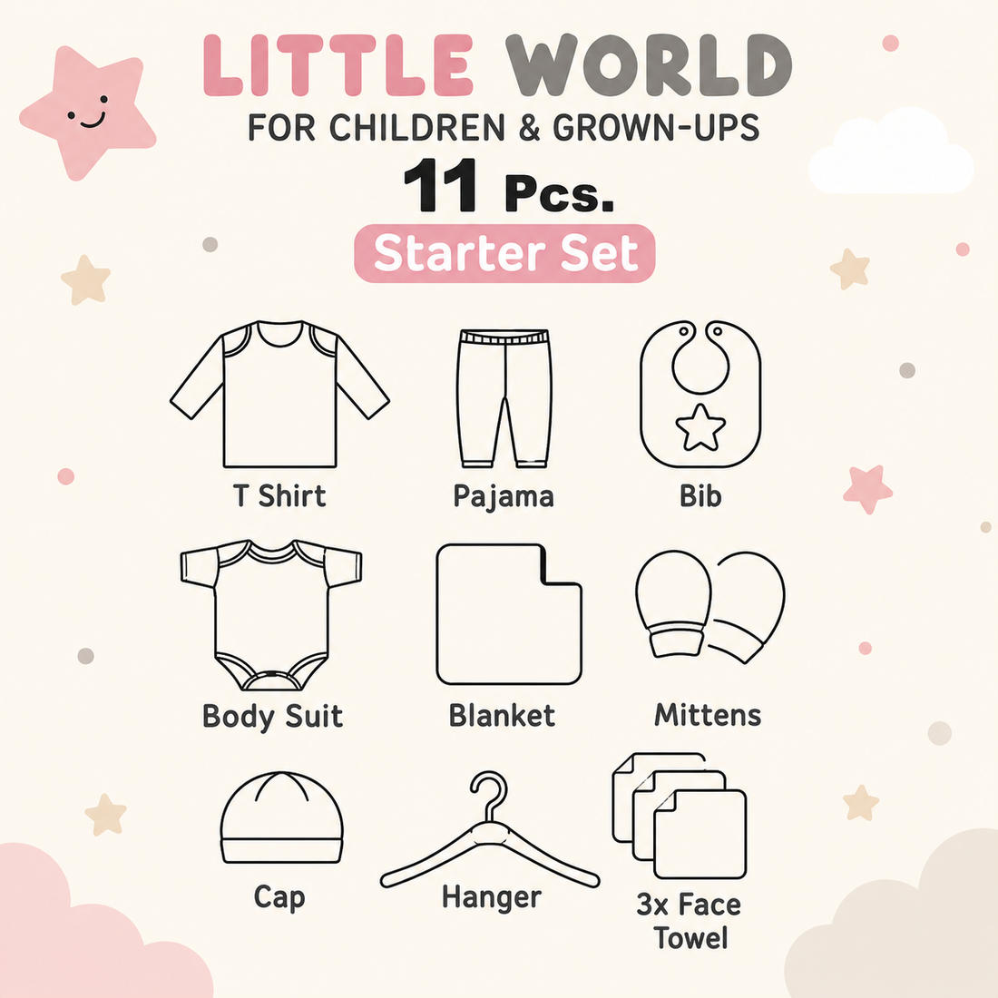 LITTLE WORLD 11 PCS STARTER SET – HELICOPTER BEAR EMBROIDERED DESIGN (PINK)