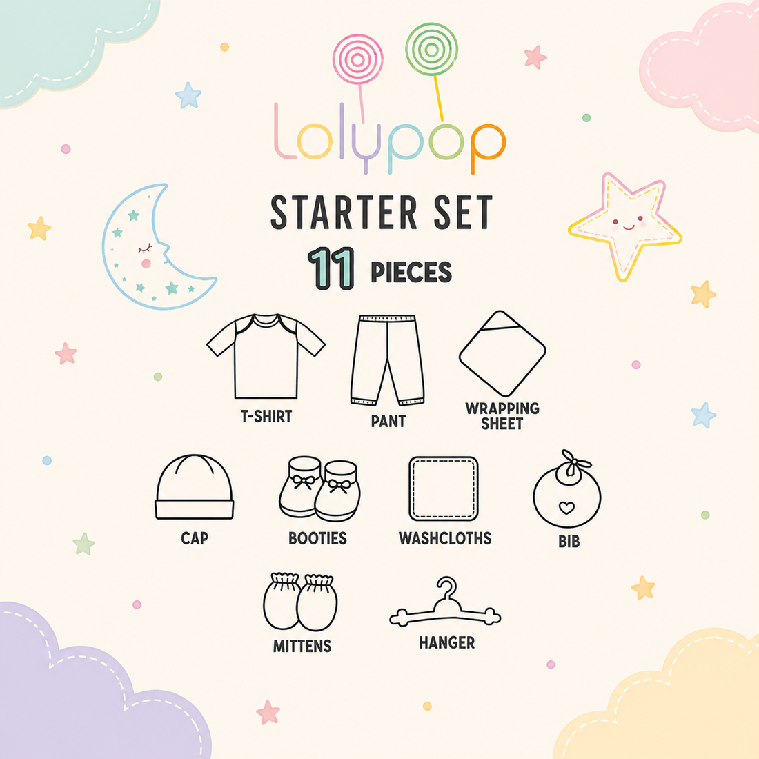 LOLYPOP 11 PCS NEWBORN BABY STARTER GIFT SET – LION EMBROIDERED DESIGN (LAVENDER GREY)