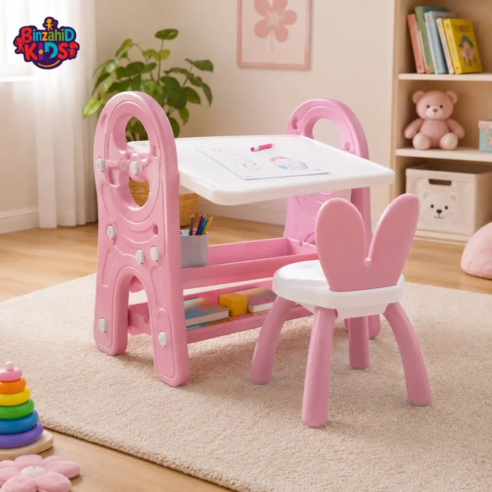 2 IN 1 KIDS STUDY TABLE AND CHAIR SET - PINK