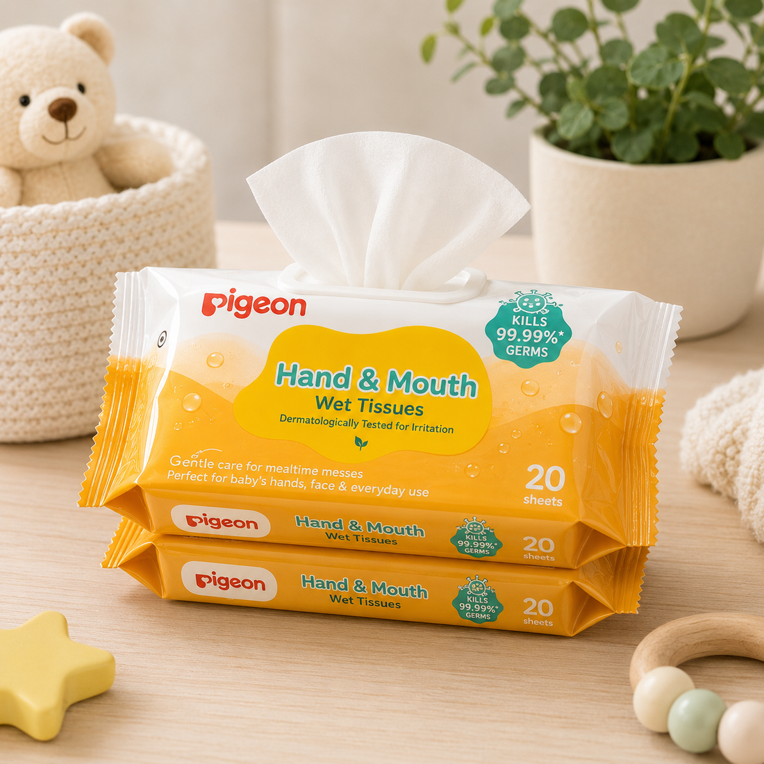 PIGEON HAND & MOUTH WET TISSUES 20S 2IN1 REFILL
