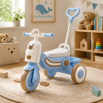 MULTIFUNCTIONAL KIDS TRICYCLE WITH PUSH HANDLE - BLUE