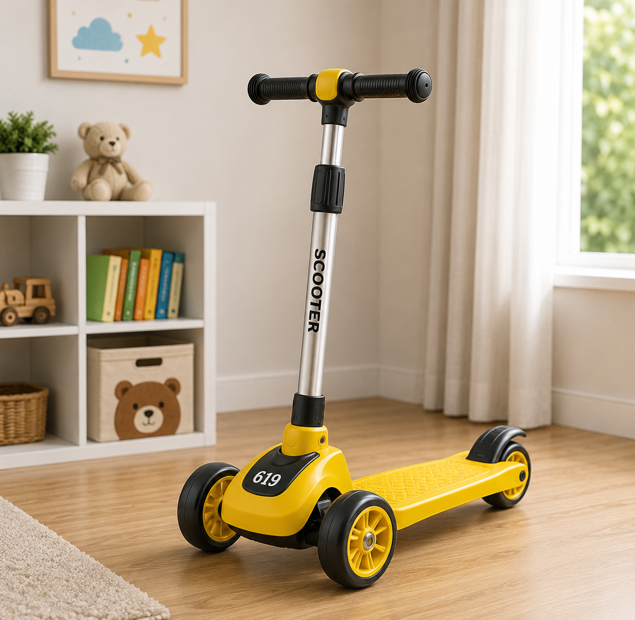 KIDS ELECTRIC STYLE FOLDABLE SCOOTER WITH LED WHEELS - YELLOW