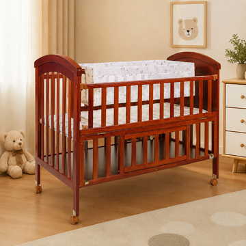 TINNIES WOODEN BABY COT WITH STORAGE – BROWN