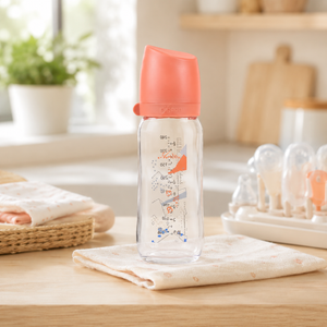 FARLIN WIDE NECK GLASS FEEDER 240ML - ORANGE