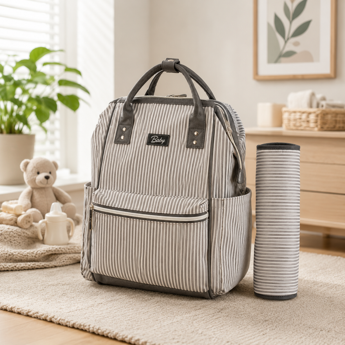 Baby Diaper Bag Pack Brown Stripes