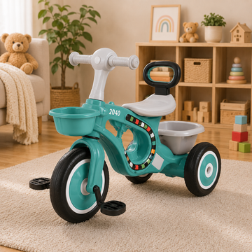 MUSICAL KIDS TRICYCLE WITH STORAGE BASKET - C GREEN