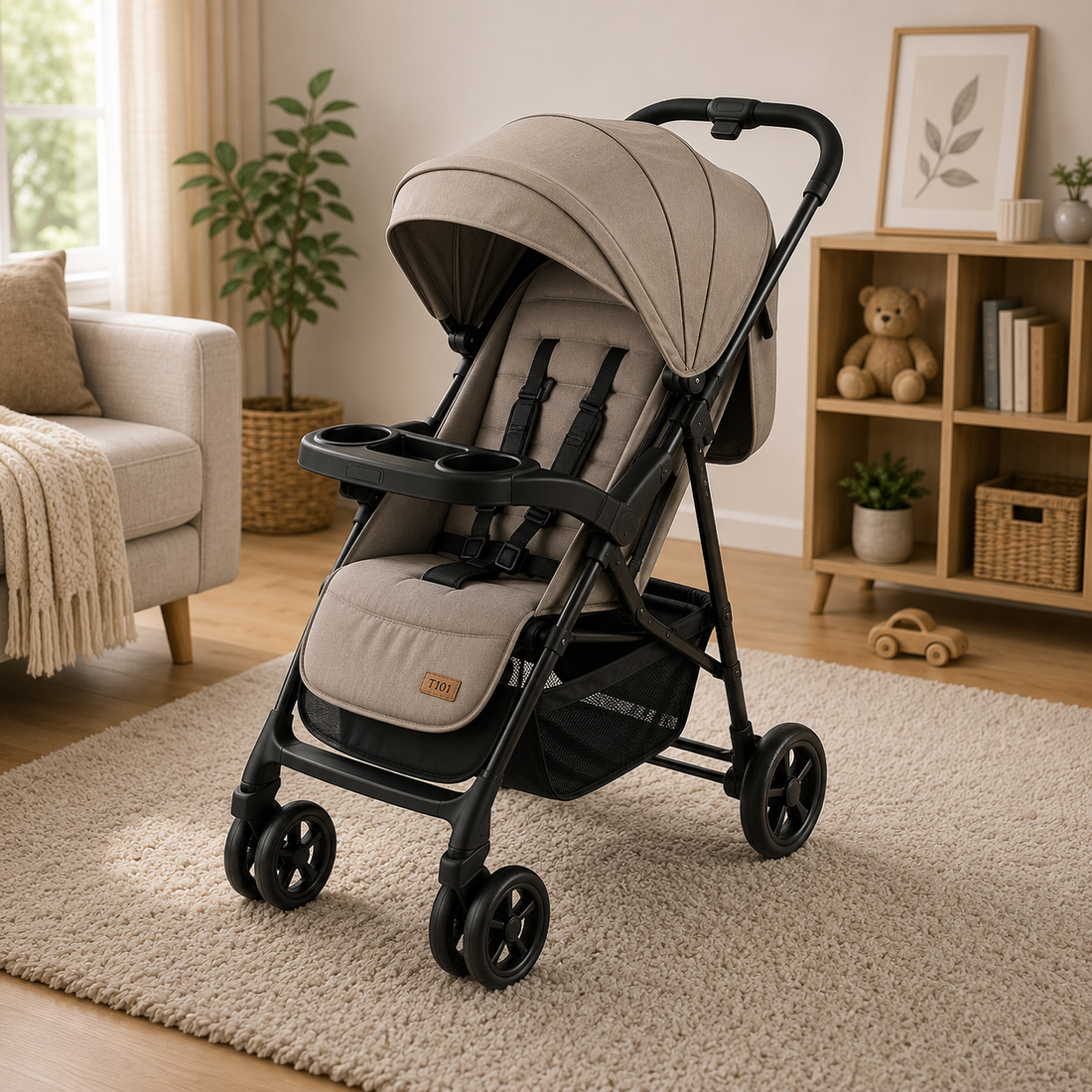 PREMIUM FOLDABLE BABY STROLLER - KHAKHI