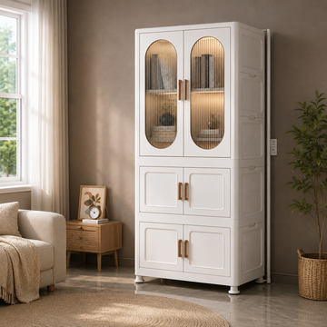 LARGE BABY STORAGE WARDROBE CABINET WITH TRANSPARENT DOORS AND MULTIPLE COMPARTMENTS
