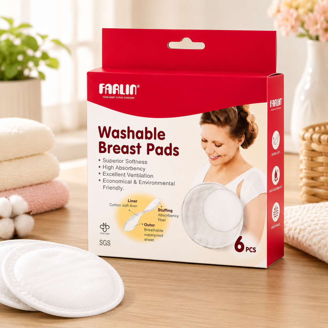 FARLIN WASHABLE BREAST PADS PK-6