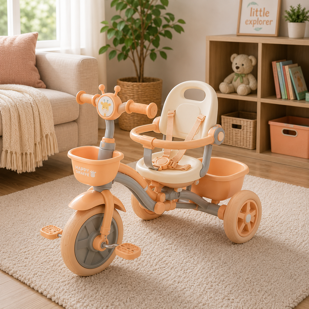 BABY BALANCE TRICYCLE WITH SILENT WHEELS - BEIGE