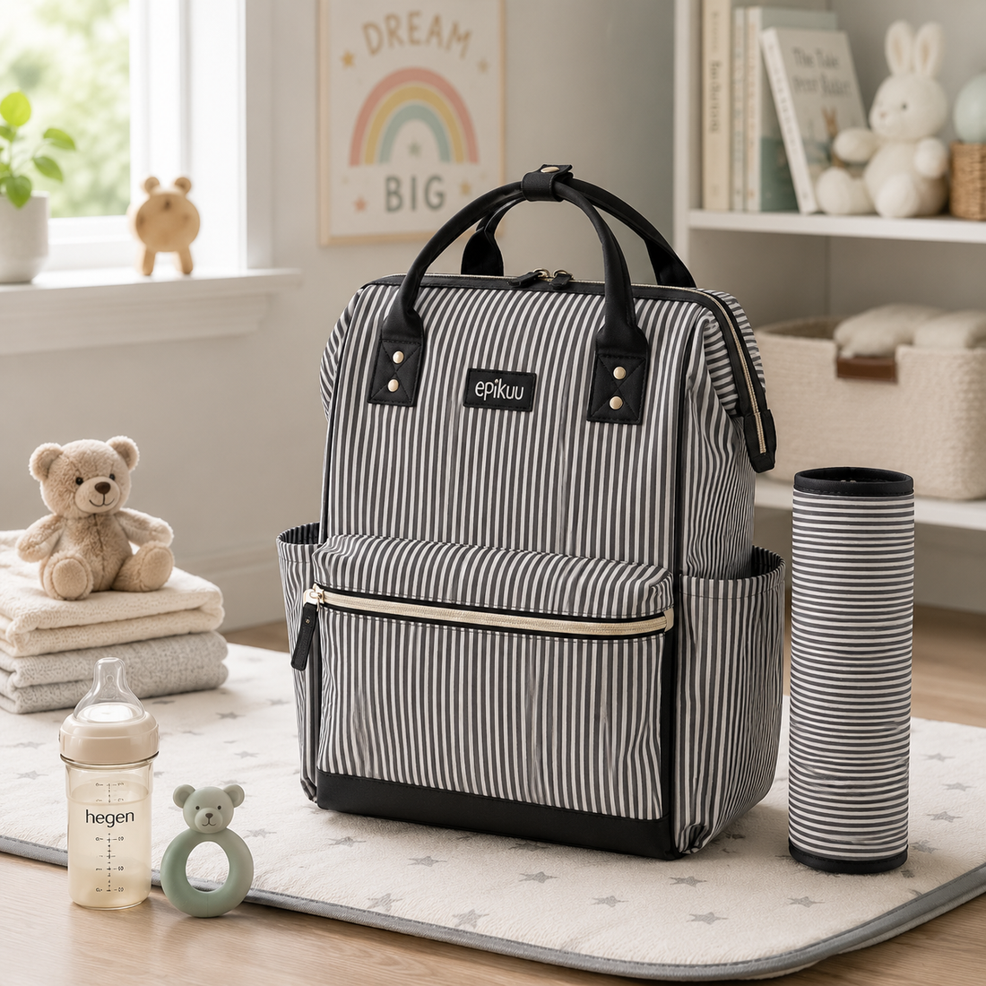 Baby Diaper Bag Pack Black Stripes