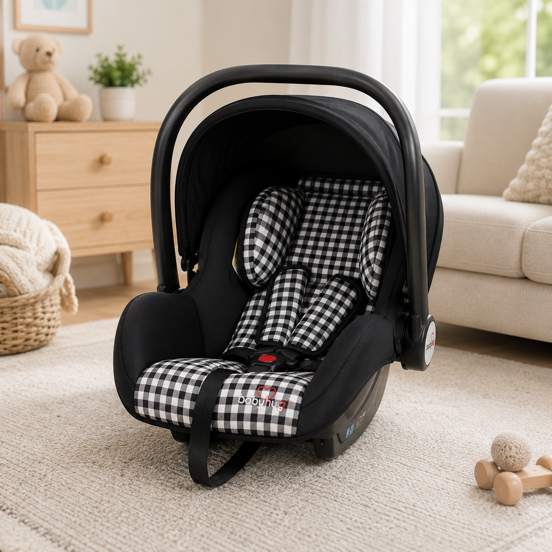 2-IN-1 BABY CARRIER & CAR SEAT – NEWBORN TO 18 MONTHS (BLACK CHECK UNISEX)