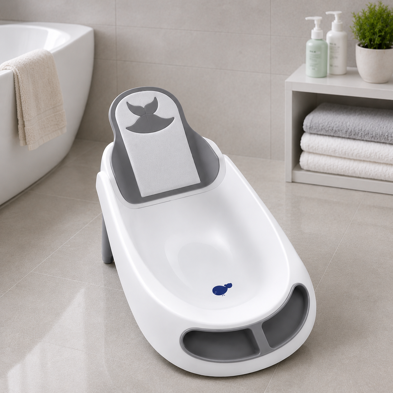 BABY BATH TUB WITH CUSHION SUPPORT - GREY