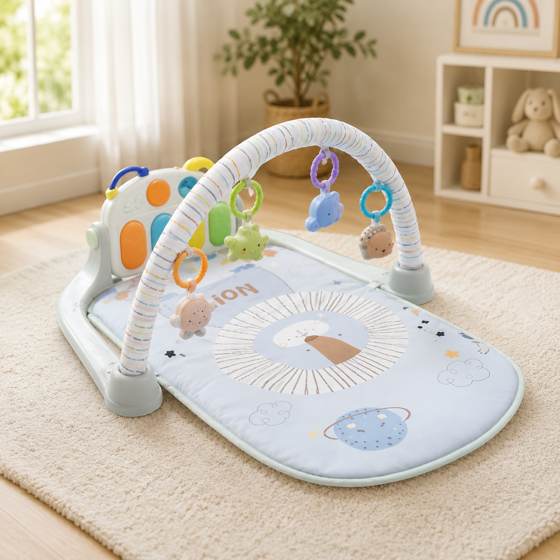 TINNIES BABY PIANO PLAY GYM & ACTIVITY MAT GREY (0–36 MONTHS)