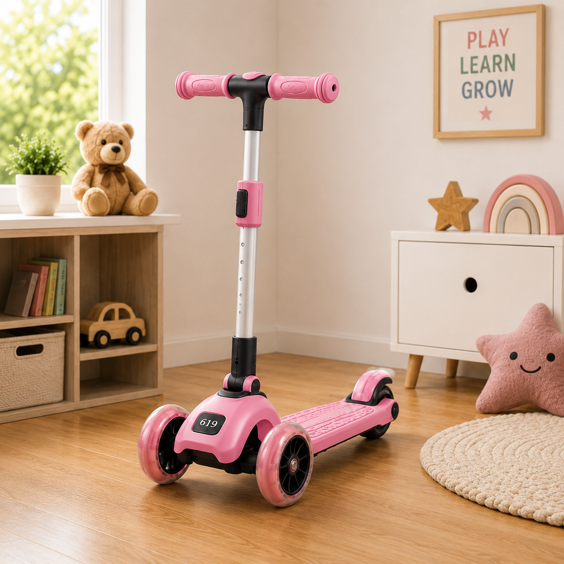 KIDS ELECTRIC STYLE FOLDABLE SCOOTER WITH LED WHEELS - PINK