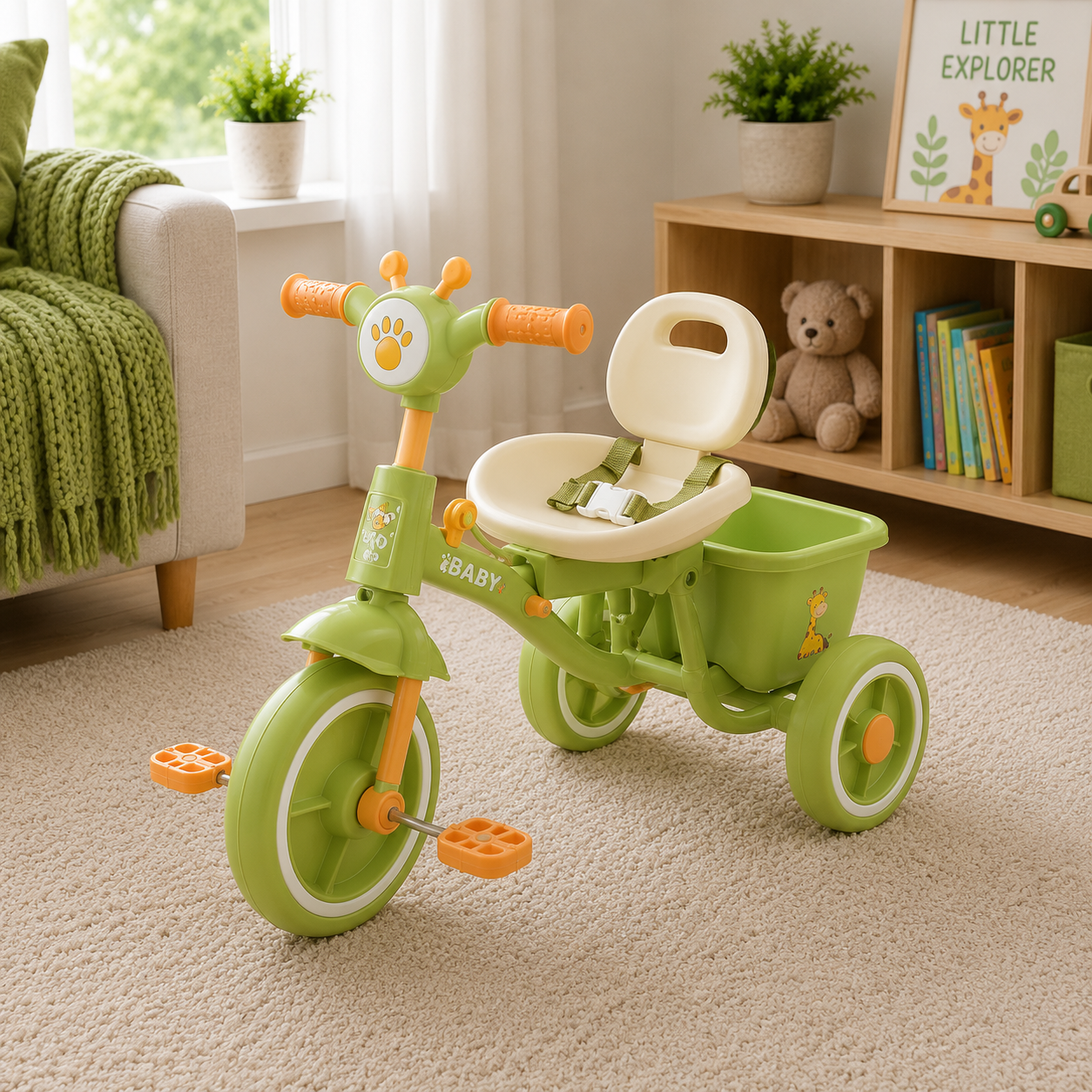 BABY BALANCE TRICYCLE WITH SILENT WHEELS - GREEN