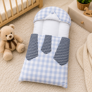 CHECKERED COTTON POLYESTER BABY CARRY NEST WITH SHIRT DESIGN - GREY