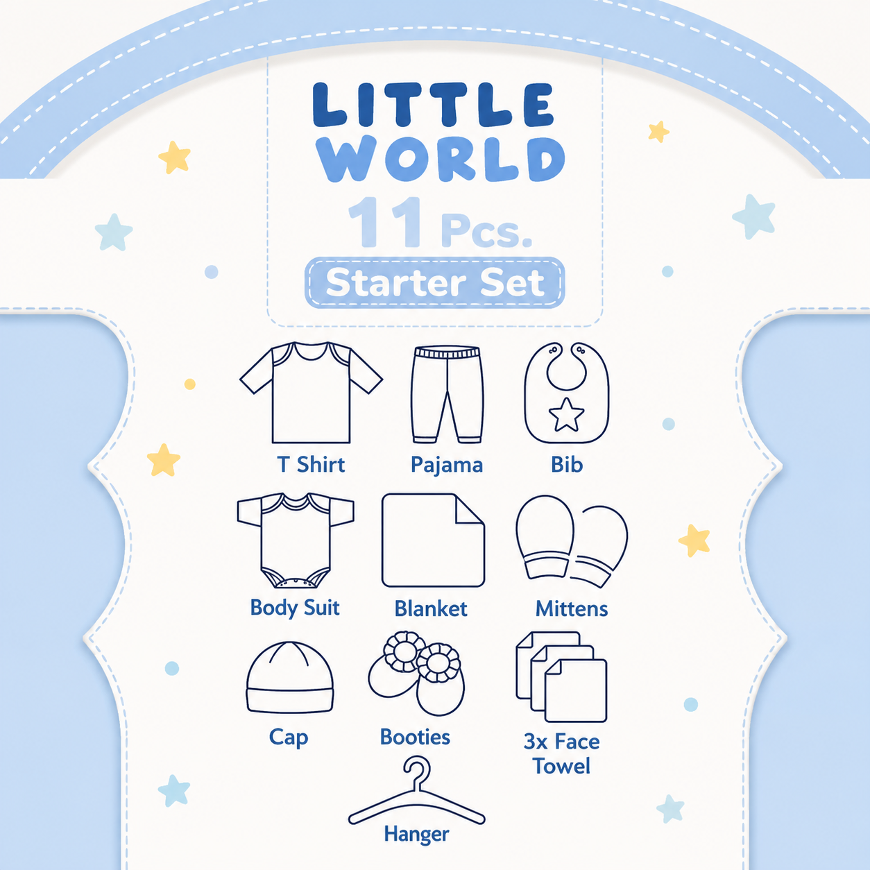 LITTLE WORLD 11 PCS NEWBORN BABY STARTER GIFT SET – PANDA EMBROIDERED DESIGN (BABY BLUE)