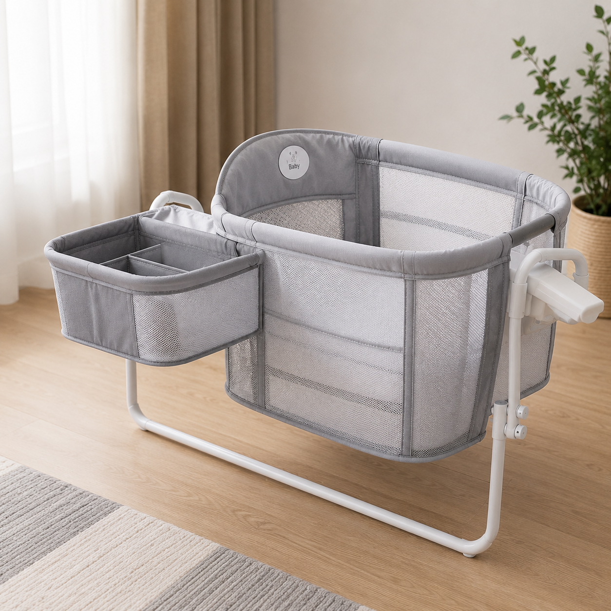 MASTELA 4 IN 1 BABY BEDSIDE SLEEPER WITH STORAGE BASKET - GREY