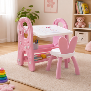 2 IN 1 KIDS STUDY TABLE AND CHAIR SET - PINK
