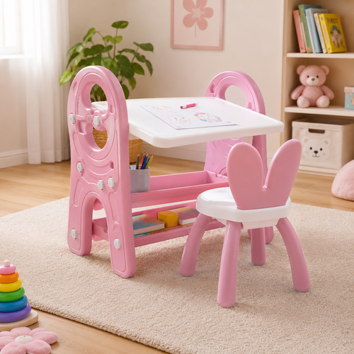 2 IN 1 KIDS STUDY TABLE AND CHAIR SET - PINK