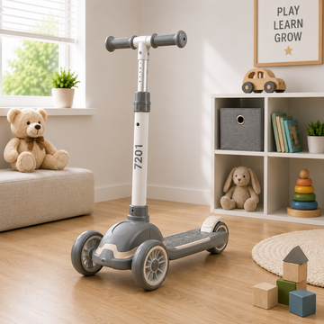 KIDS BALANCE SCOOTER WITH SEAT AND FLASH WHEELS - GREY