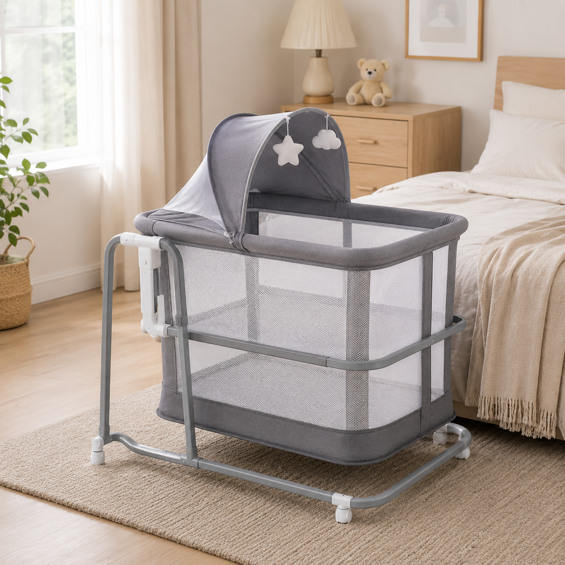 MASTELA 3-IN-1 BEDSIDE BABY BASSINET - GREY