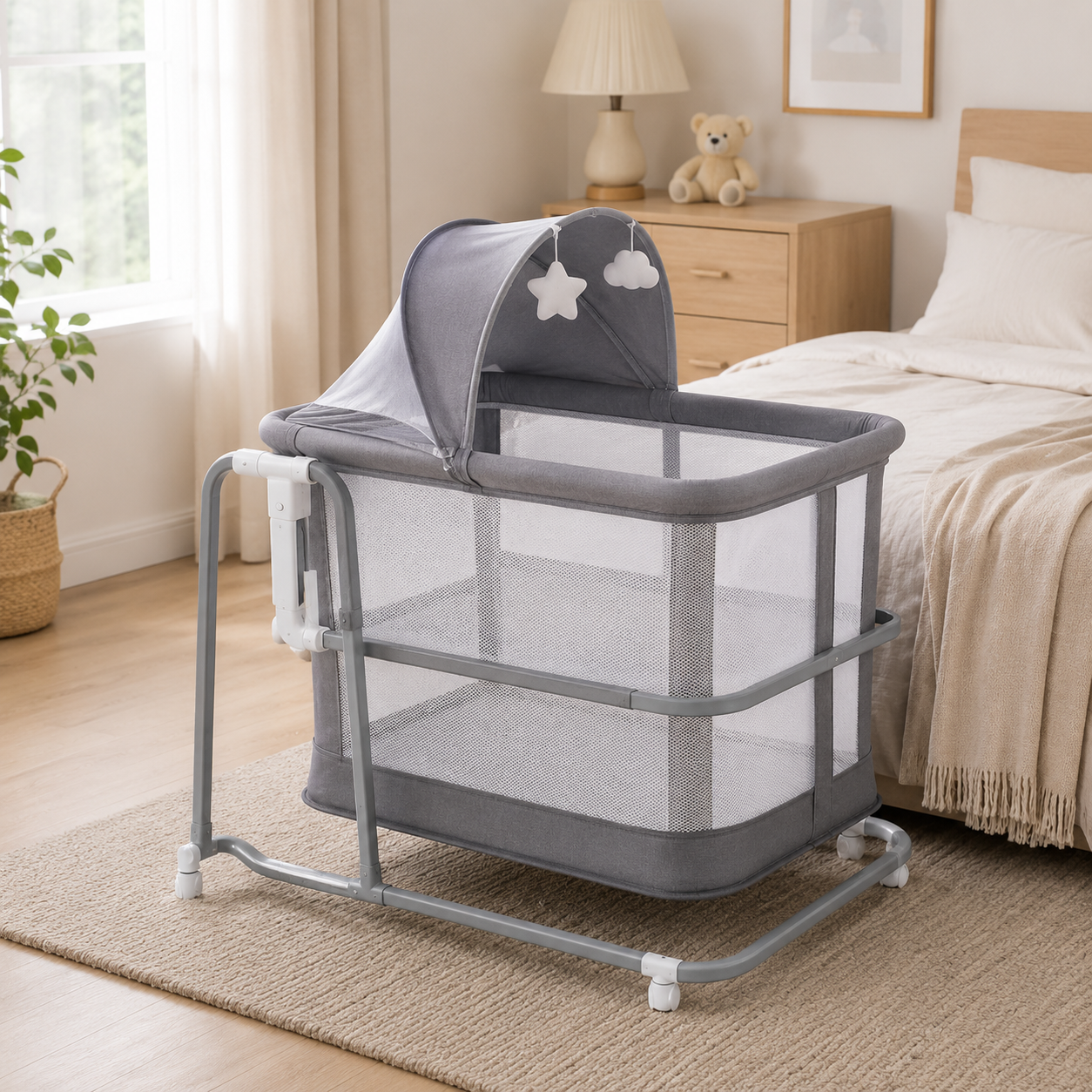MASTELA 3-IN-1 BEDSIDE BABY BASSINET - GREY