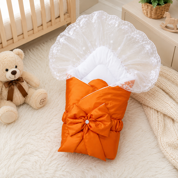 SATIN POLYESTER BABY CARRY NEST WITH LACE CANOPY - ORANGE