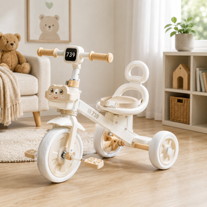 MULTIFUNCTIONAL BABY TRICYCLE WITH SAFETY RAIL - WHITE