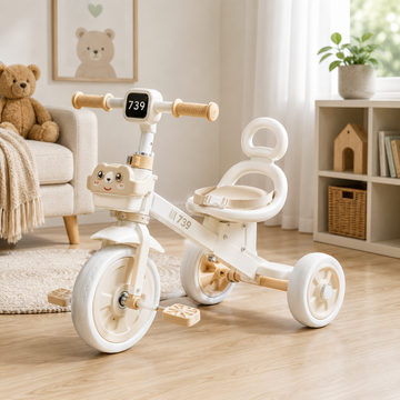 MULTIFUNCTIONAL BABY TRICYCLE WITH SAFETY RAIL - WHITE