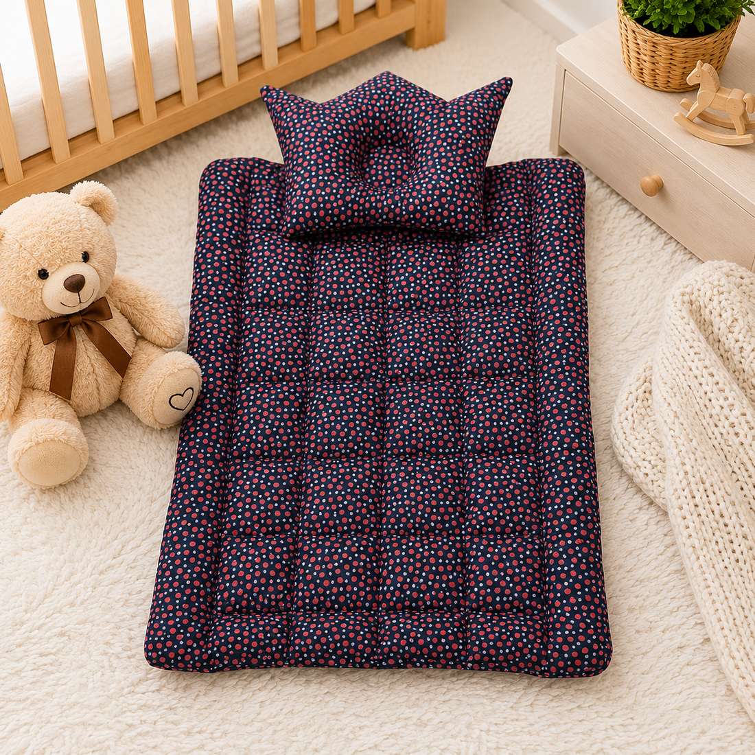COTTON POLYESTER BABY BEDDING SET WITH CROWN PILLOW
