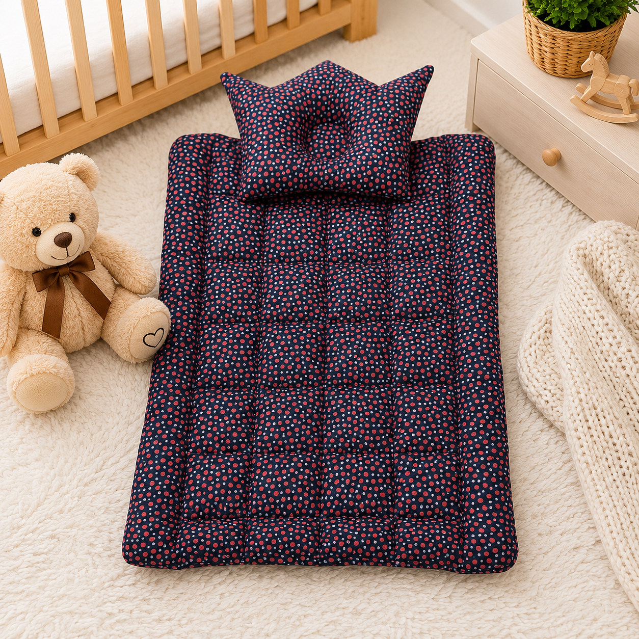 COTTON POLYESTER BABY BEDDING SET WITH CROWN PILLOW
