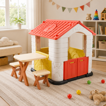 KIDS PLAYHOUSE WITH TABLE AND STOOL SET