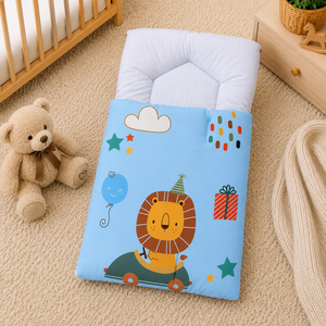 LION PRINT COTTON POLYESTER BABY CARRY NEST - BLUE