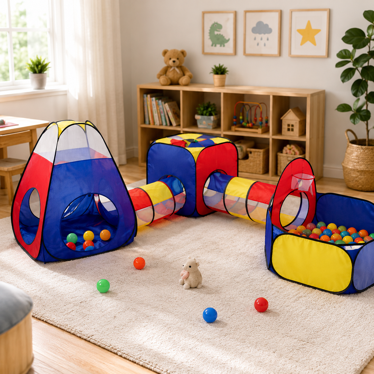 MULTI-SECTION KIDS PLAY TENT WITH TUNNELS